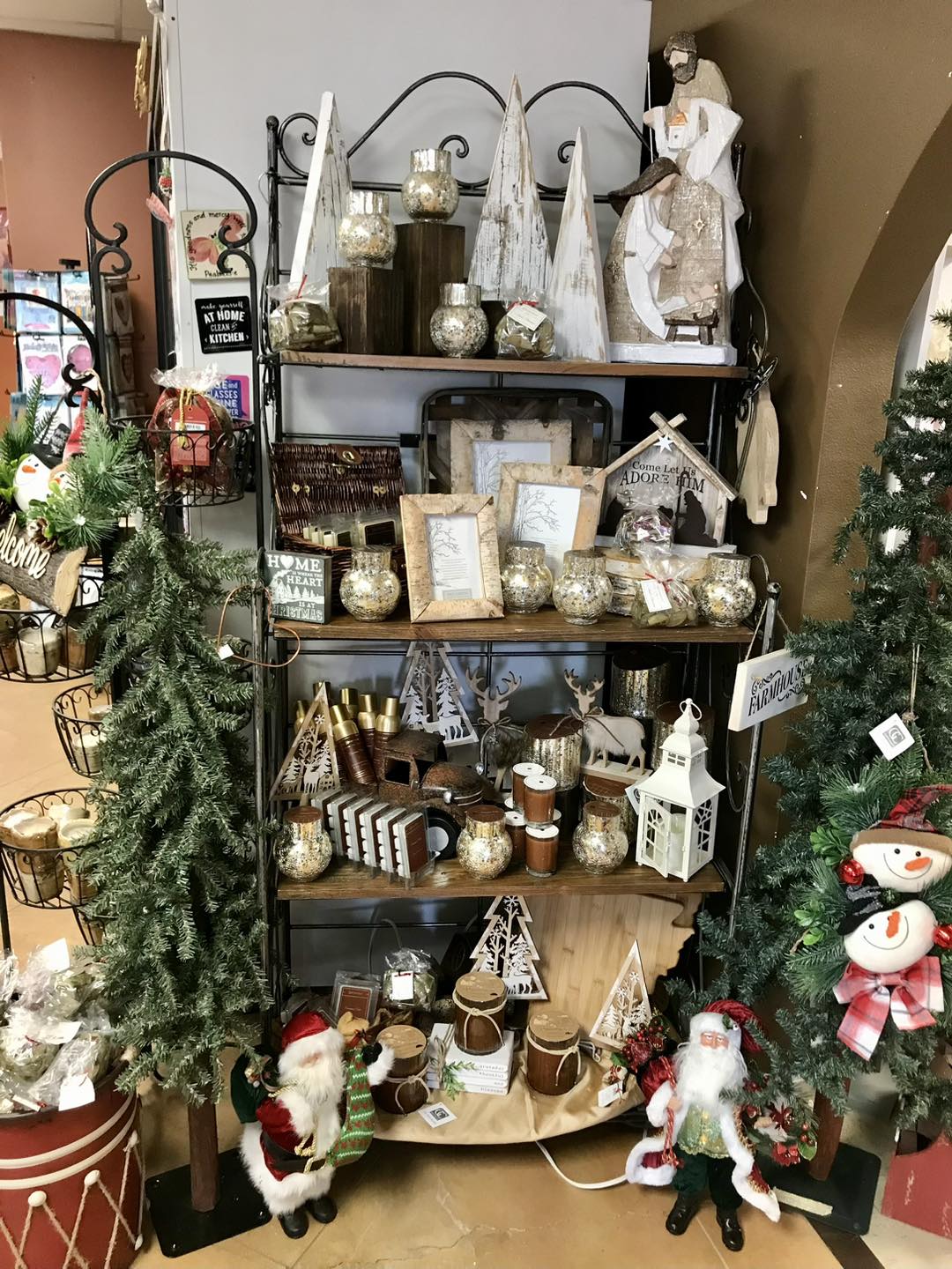 rustic Christmas decor in gift shop