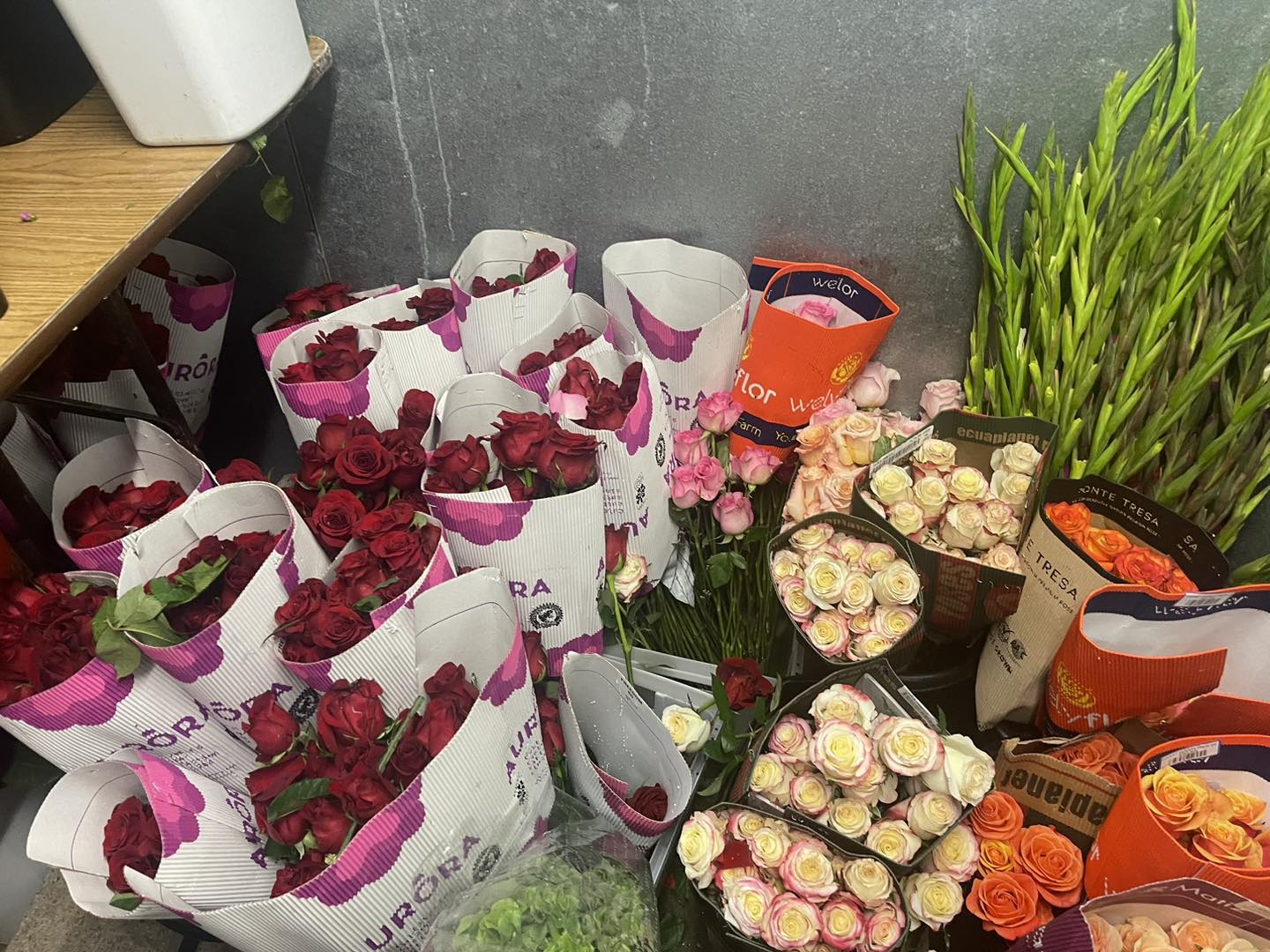 roses in florist's cooler