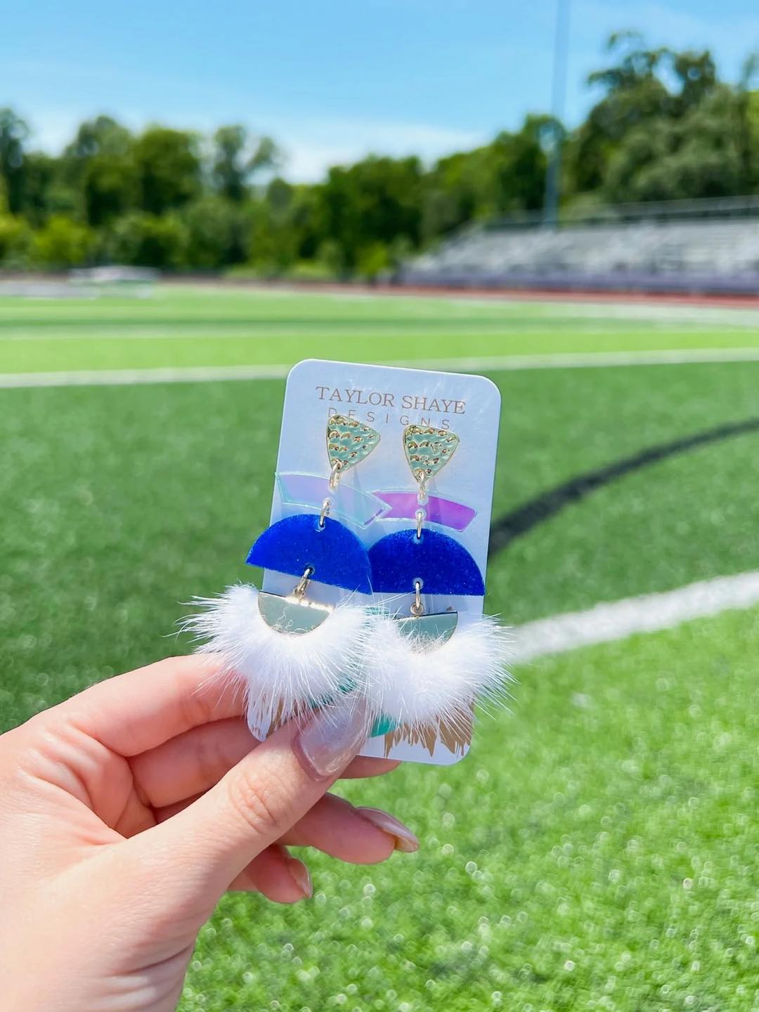 blue and white earrings
