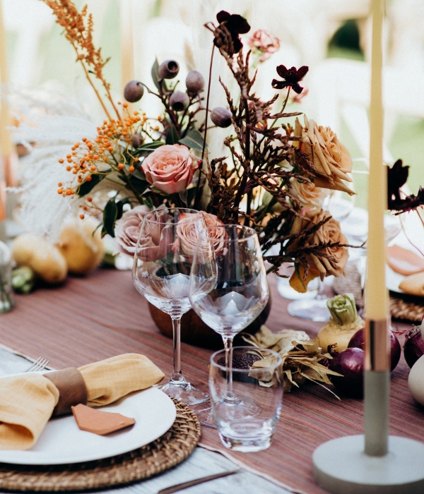 floral centerpiece in muted tones